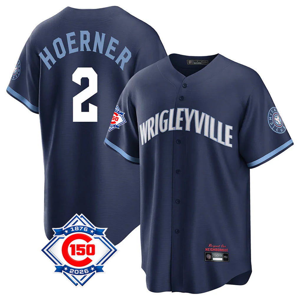 MATTH C.Cubs #2 Nico Hoerner Player Navy 150th Anniversary City Connect Home Game Stitched Jerseys