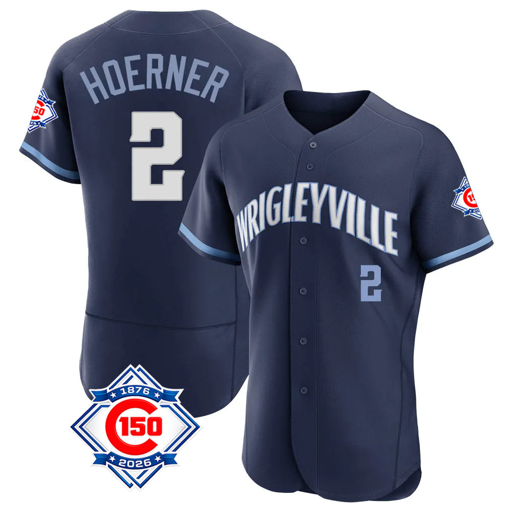 MATTH C.Cubs #2 Nico Hoerner Player Navy City Connect 150th Anniversary Limited Elite Home Stitched Jerseys