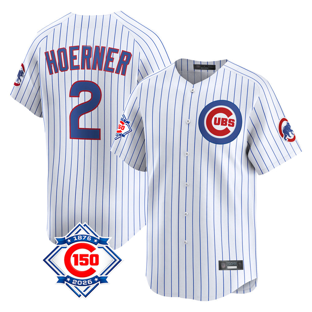 MATTH C.Cubs #2 Nico Hoerner Player White 150th Anniversary Limited Home Game Stitched Jerseys