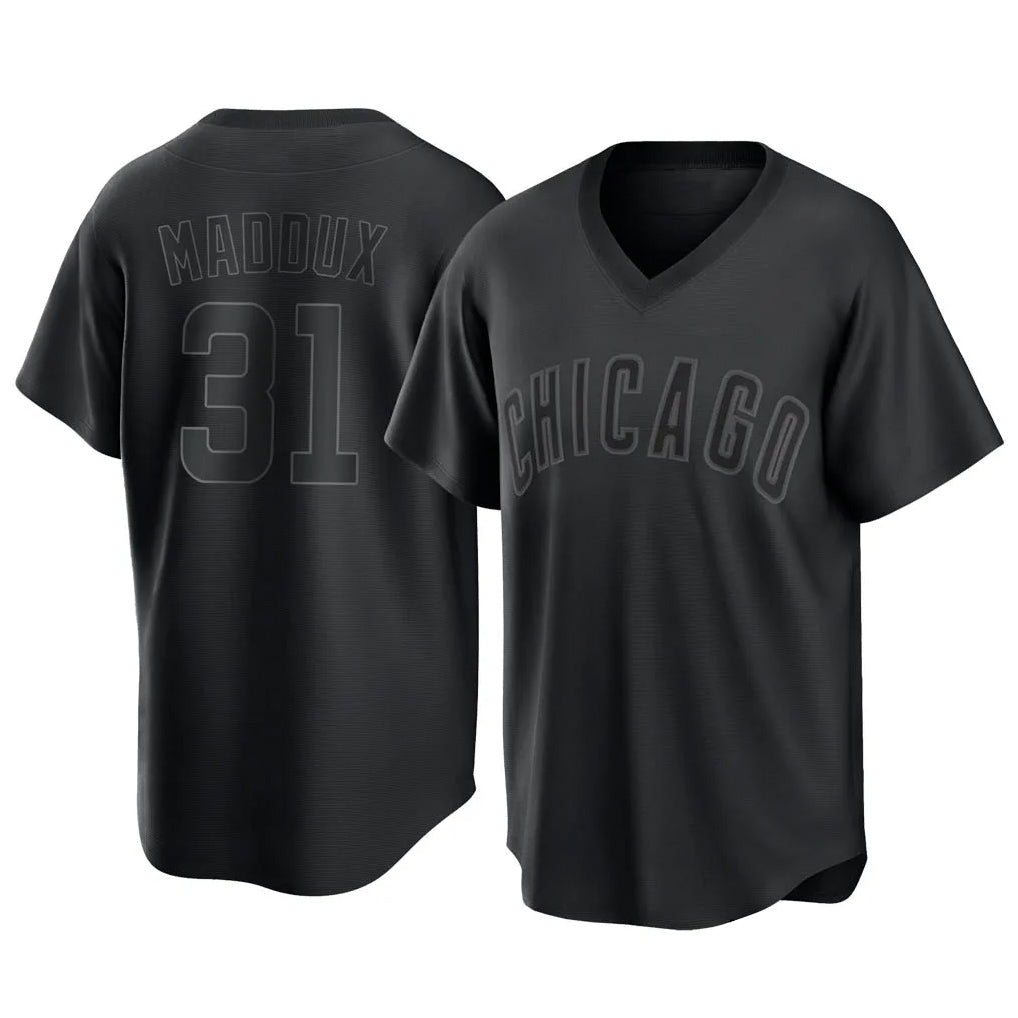 MATTH C.Cubs #31 Greg Maddux Player Black T-shirt Home Game Stitched Jerseys