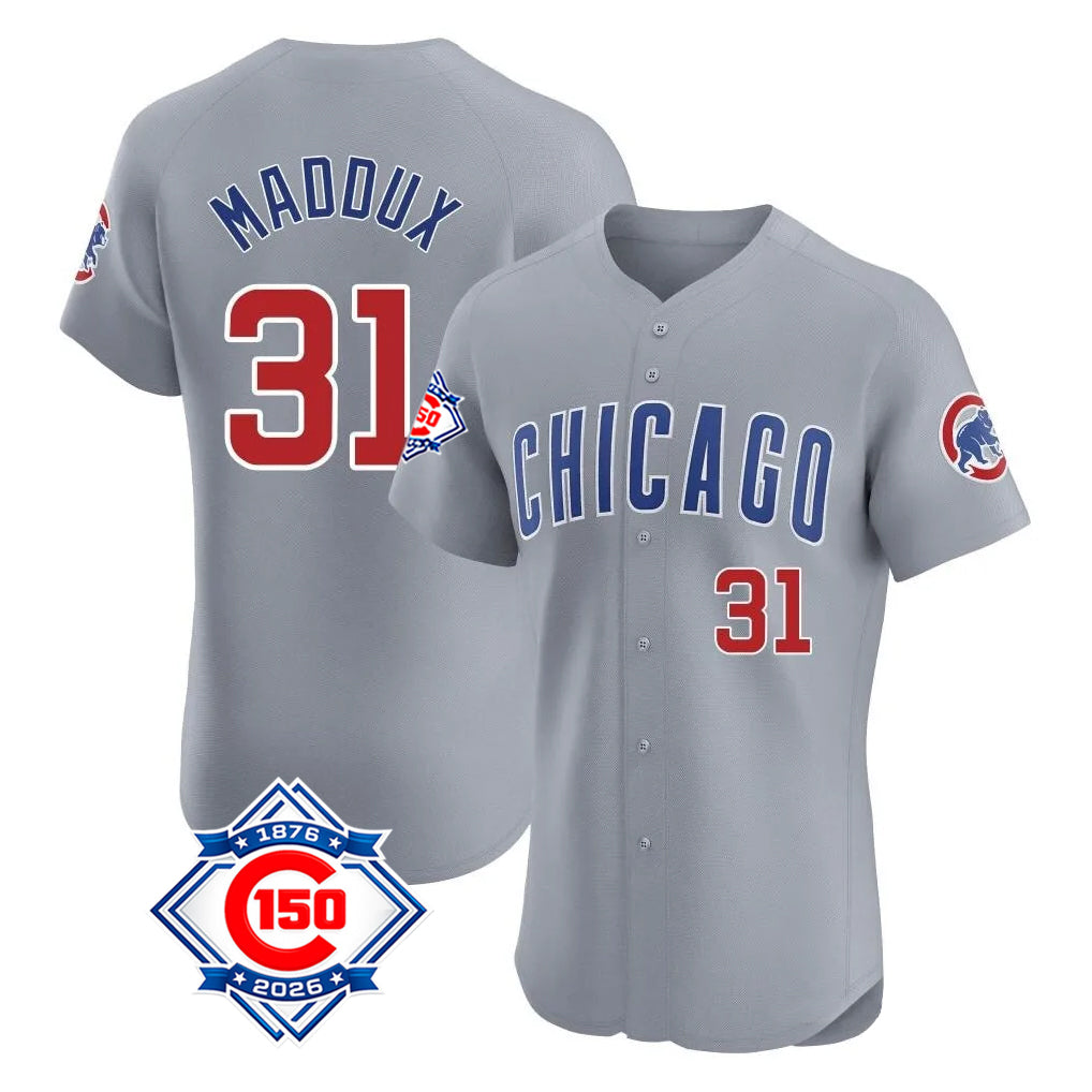 MATTH C.Cubs #31 Greg Maddux Player Gray Road 150th Anniversary Limited Elite Home Stitched Jerseys