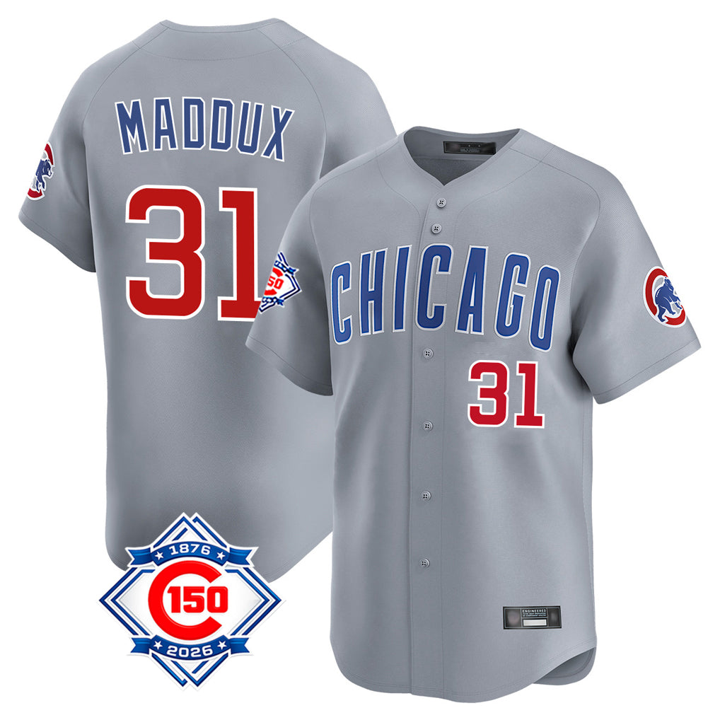 MATTH C.Cubs #31 Greg Maddux Player Gray Road 150th Anniversary Limited Home Stitched Jerseys