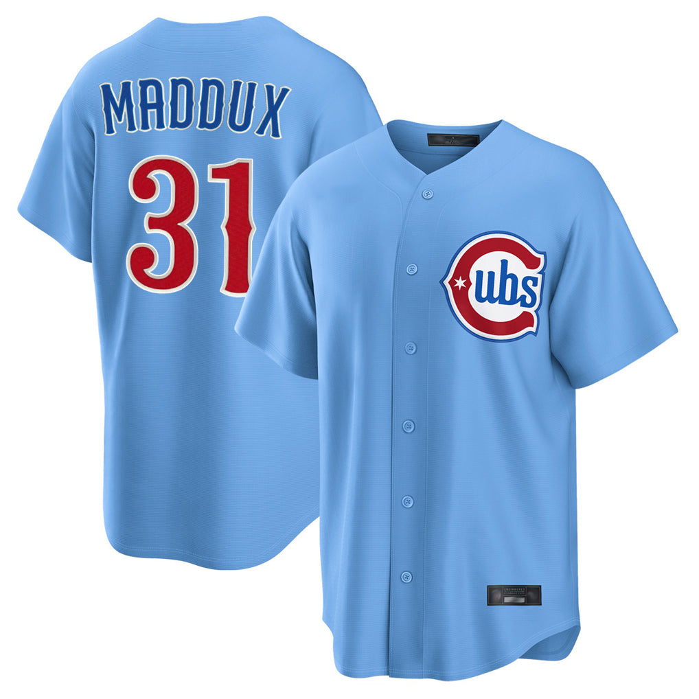 MATTH C.Cubs #31 Greg Maddux Player Light Blue Home Game Stitched Jerseys