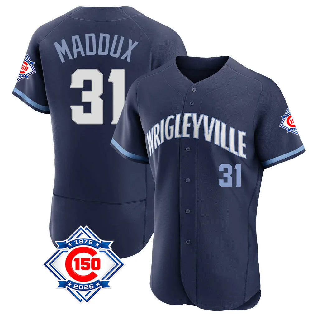 MATTH C.Cubs #31 Greg Maddux Player Navy City Connect 150th Anniversary Limited Elite Home Stitched Jerseys
