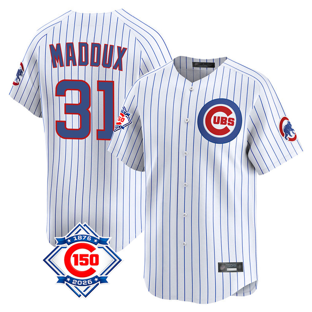 MATTH C.Cubs #31 Greg Maddux Player White 150th Anniversary Limited Home Game Stitched Jerseys