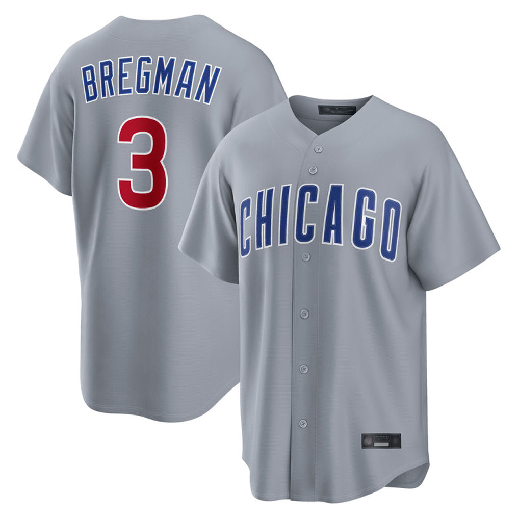 MATTH C.Cubs #3 Alex Bregman Gray Home Game Stitched Jerseys