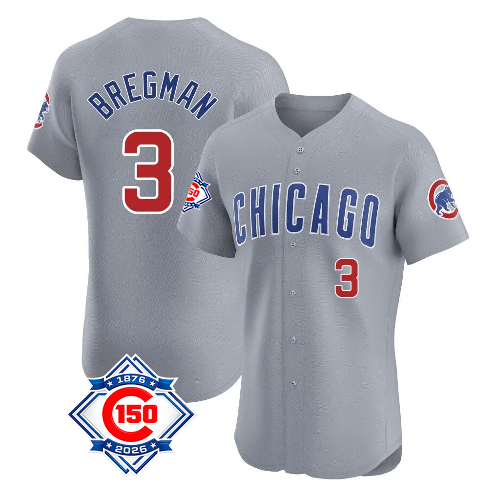 MATTH C.Cubs #3 Alex Bregman Gray Road 150th Anniversary Limited Elite Home Stitched Jerseys
