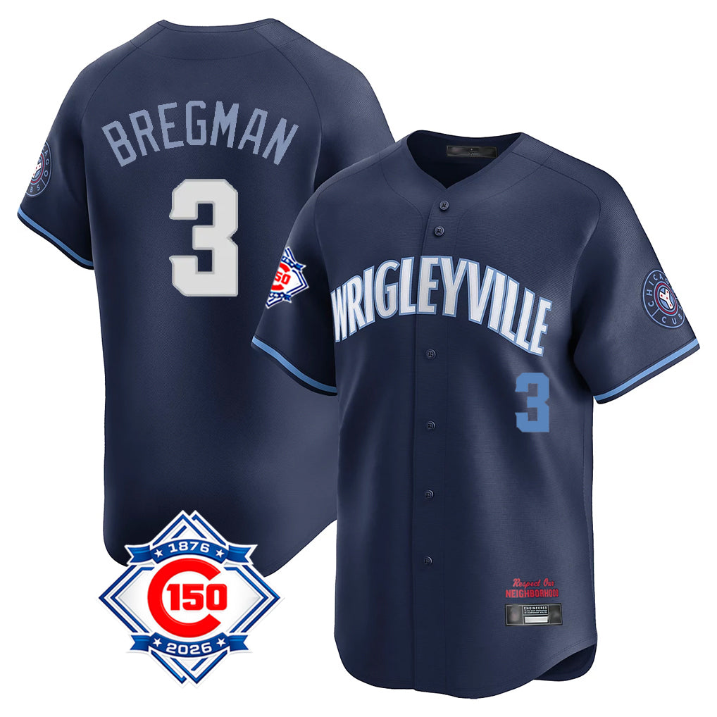 MATTH C.Cubs #3 Alex Bregman Navy City Connect 150th Anniversary Limited Home Stitched Jerseys