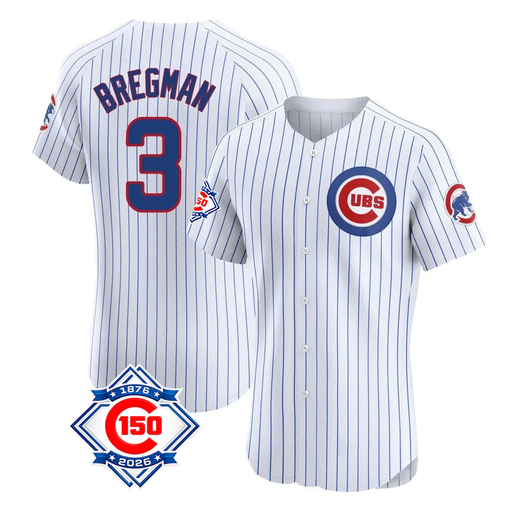 MATTH C.Cubs #3 Alex Bregman White 150th Anniversary Limited Elite Home Game Stitched Jerseys