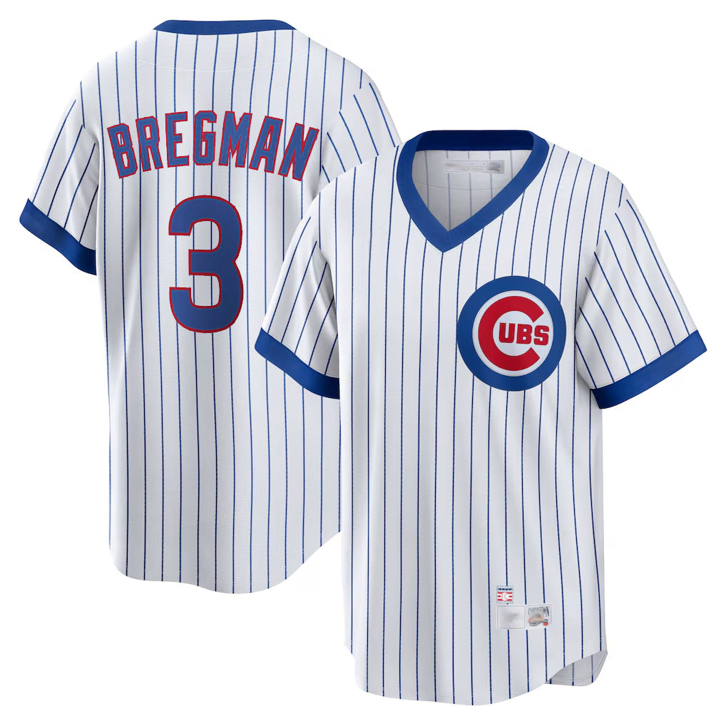 MATTH C.Cubs #3 Alex Bregman White T-shirt Cooperstown Collection Limited Stitched Jerseys