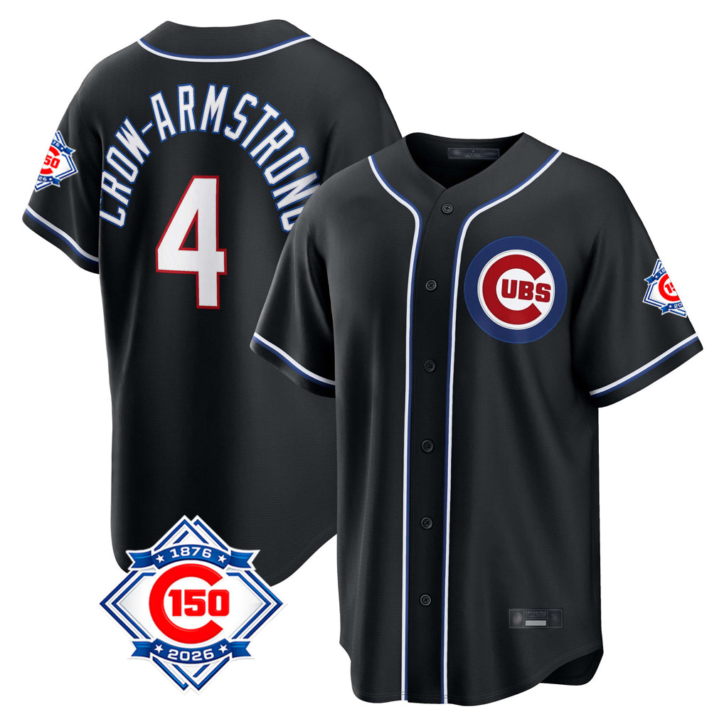 MATTH C.Cubs #4 Pete Crow-Armstrong Player Black Fashion Out 150th Anniversary Game Stitched Jerseys