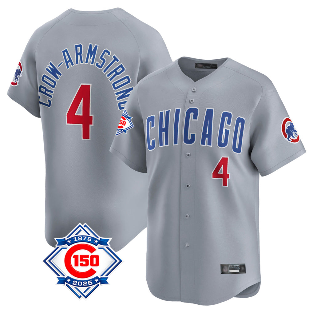 MATTH C.Cubs #4 Pete Crow-Armstrong Player Gray Road 150th Anniversary Limited Home Stitched Jerseys