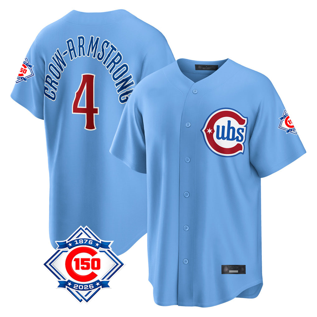 MATTH C.Cubs #4 Pete Crow-Armstrong Player Light Blue 150th Anniversary Home Game Stitched Jerseys