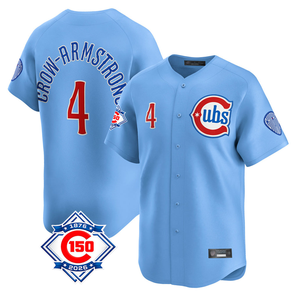 MATTH C.Cubs #4 Pete Crow-Armstrong Player Light Blue 150th Anniversary Limited Home Stitched Jerseys