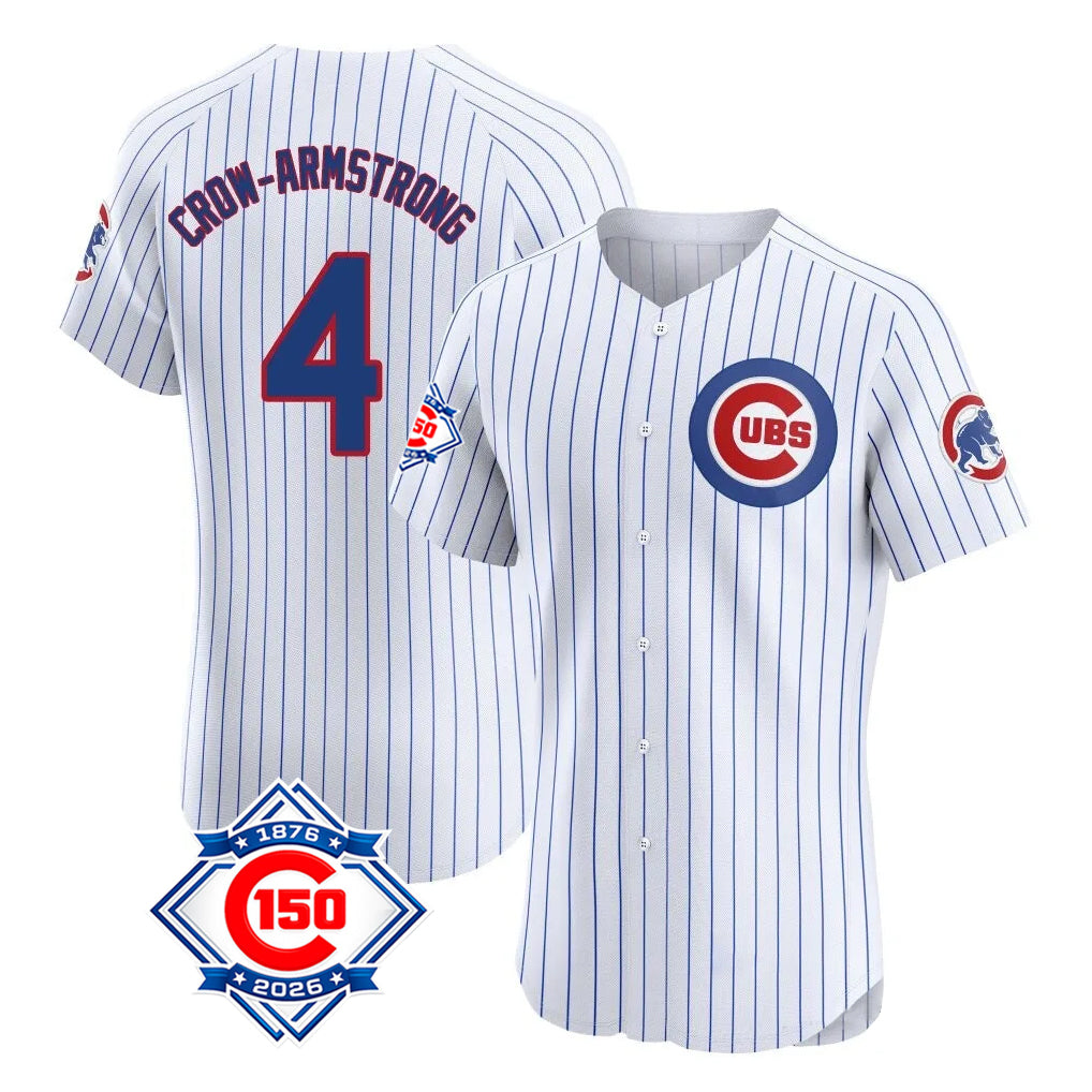 MATTH C.Cubs #4 Pete Crow-Armstrong Player White 150th Anniversary Limited Elite Home Game Stitched Jerseys