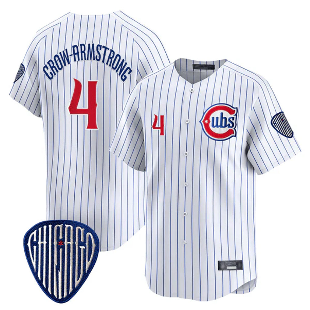 MATTH C.Cubs #4 Pete Crow-Armstrong Player White Pinstripe Vapor Premier Limited Home Stitched Jerseys