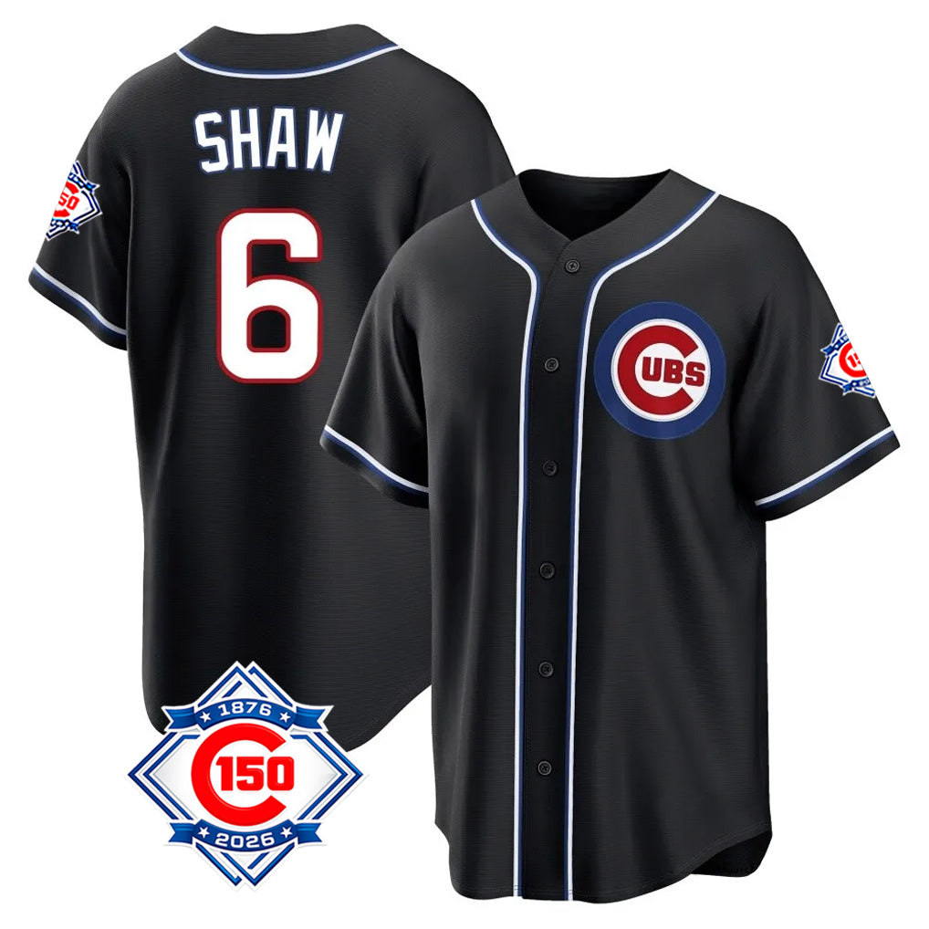 MATTH C.Cubs #6 Matt Shaw Player Black Fashion Out 150th Anniversary Game Stitched Jerseys