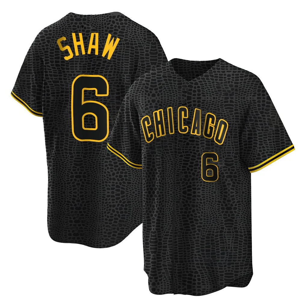 MATTH C.Cubs #6 Matt Shaw Player Black Snake Skin City Game Stitched Jerseys