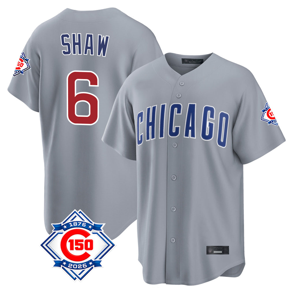 MATTH C.Cubs #6 Matt Shaw Player Gray 150th Anniversary Home Game Stitched Jerseys