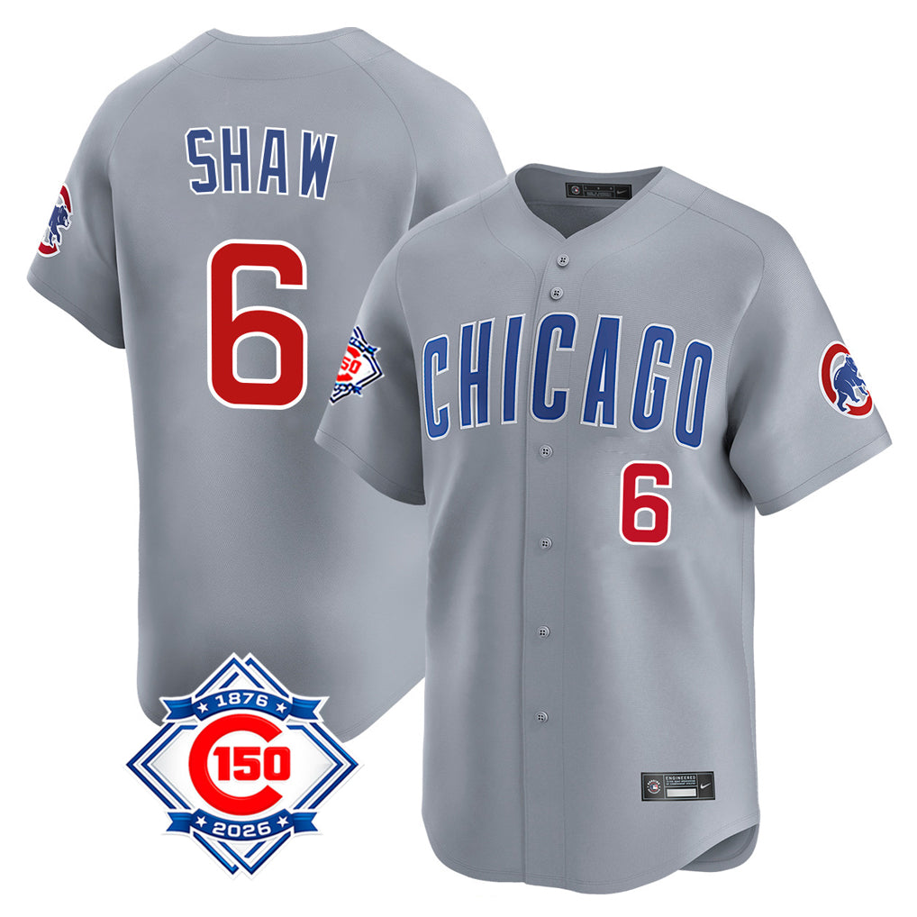 MATTH C.Cubs #6 Matt Shaw Player Gray Road 150th Anniversary Limited Home Stitched Jerseys