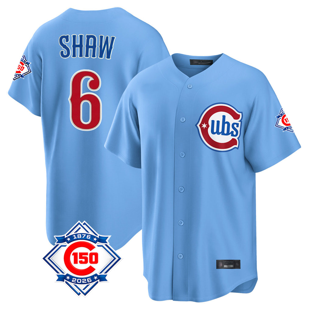 MATTH C.Cubs #6 Matt Shaw Player Light Blue 150th Anniversary Home Game Stitched Jerseys
