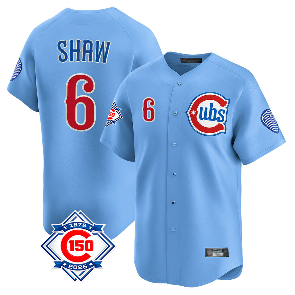 MATTH C.Cubs #6 Matt Shaw Player Light Blue 150th Anniversary Limited Home Stitched Jerseys