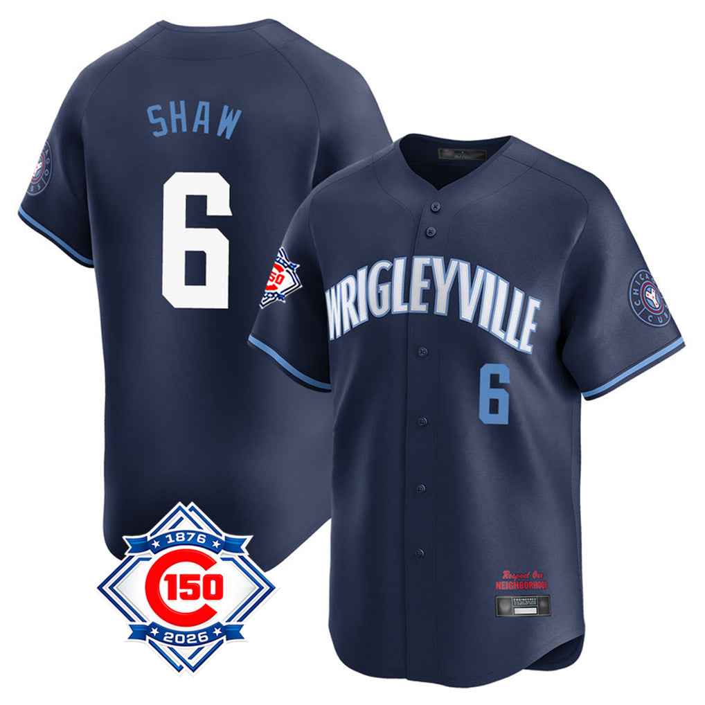 MATTH C.Cubs #6 Matt Shaw Player Navy City Connect 150th Anniversary Limited Home Stitched Jerseys