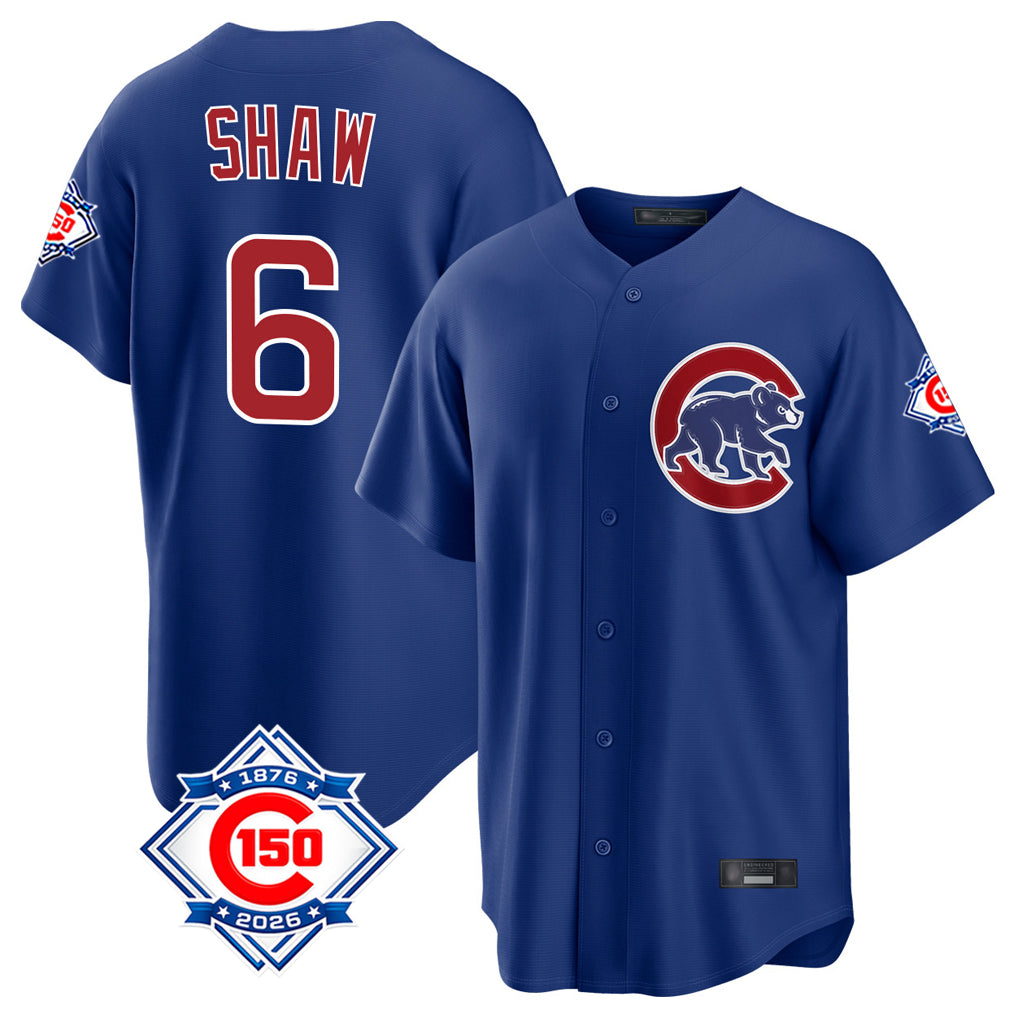 MATTH C.Cubs #6 Matt Shaw Player Royal 150th Anniversary Home Game Stitched Jerseys