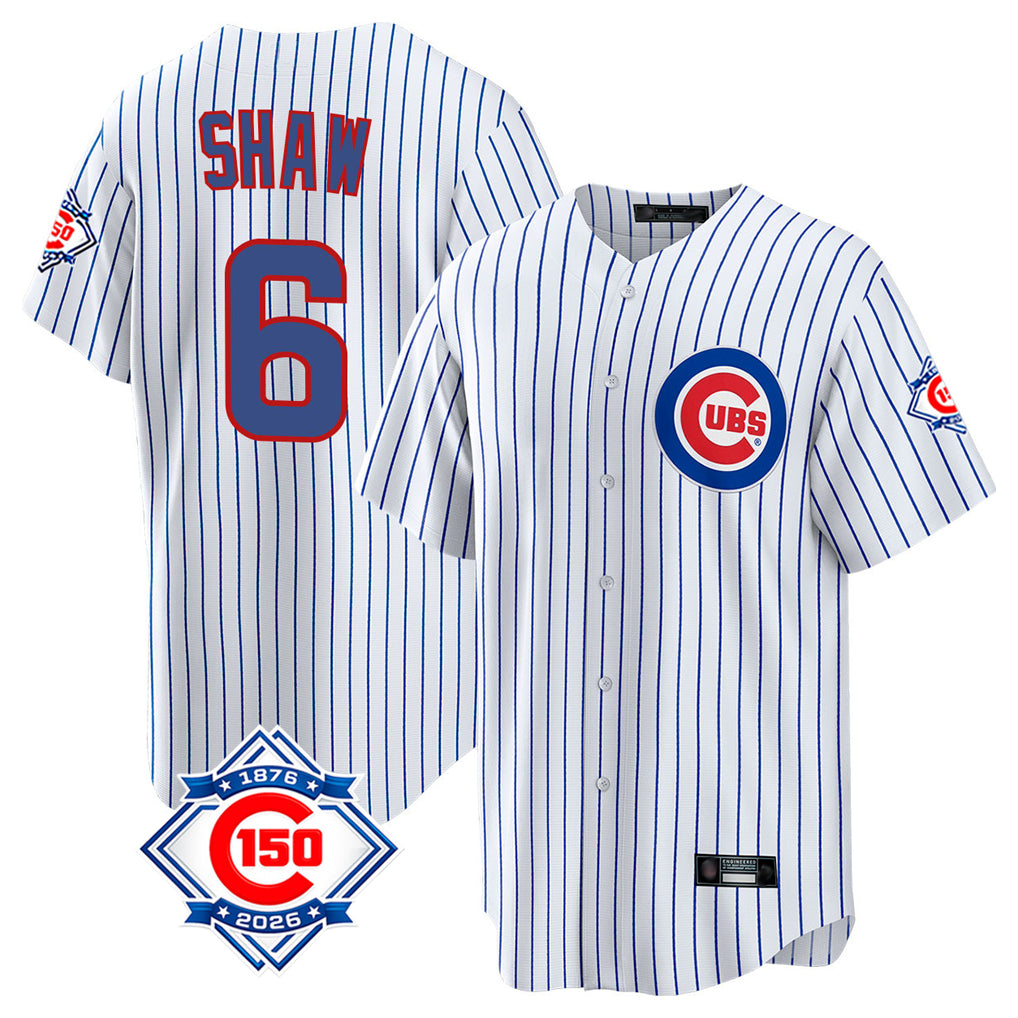 MATTH C.Cubs #6 Matt Shaw Player White 150th Anniversary Home Game Stitched Jerseys