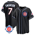MATTH C.Cubs #7 Dansby Swanson Player Black Fashion Out 150th Anniversary Game Stitched Jerseys