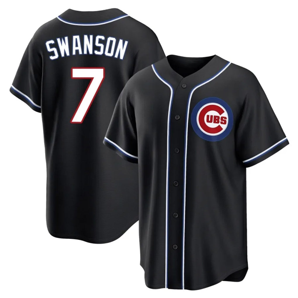 MATTH C.Cubs #7 Dansby Swanson Player Black Fashion Out Game Stitched Jerseys