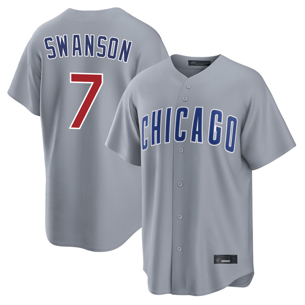 MATTH C.Cubs #7 Dansby Swanson Player Gray Home Game Stitched Jerseys