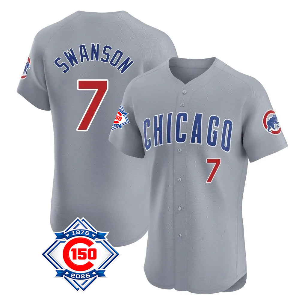 MATTH C.Cubs #7 Dansby Swanson Player Gray Road 150th Anniversary Limited Elite Home Stitched Jerseys