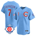 MATTH C.Cubs #7 Dansby Swanson Player Light Blue 150th Anniversary Limited Home Stitched Jerseys