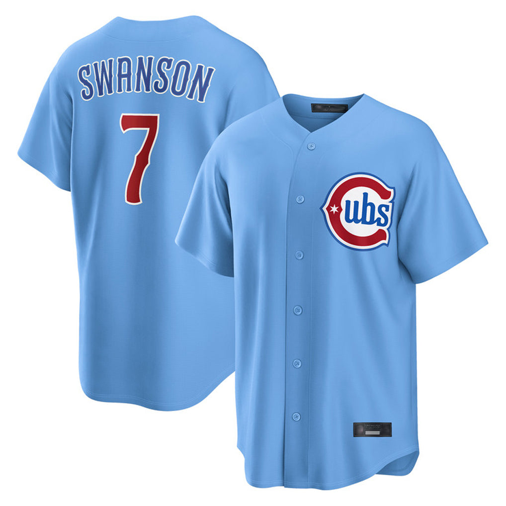 MATTH C.Cubs #7 Dansby Swanson Player Light Blue Home Game Stitched Jerseys