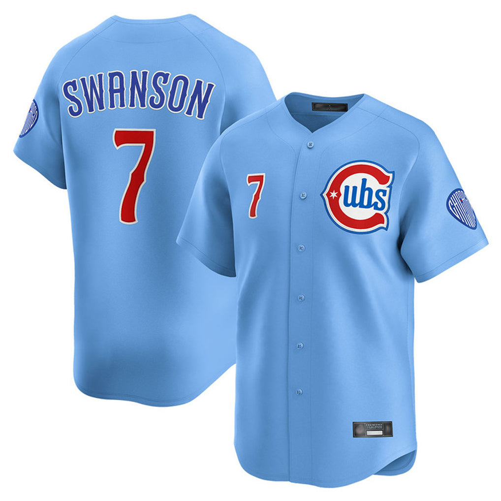MATTH C.Cubs #7 Dansby Swanson Player Light Blue Limited Home Stitched Jerseys