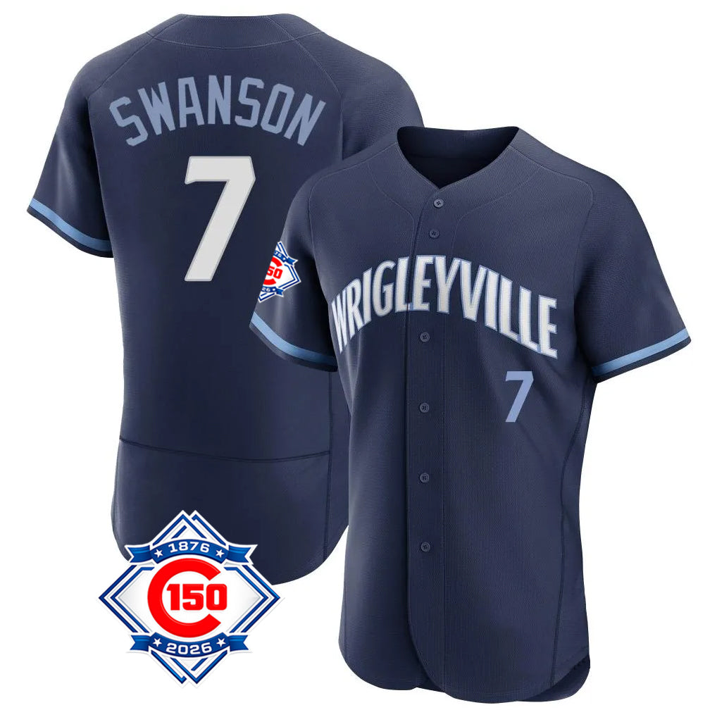 MATTH C.Cubs #7 Dansby Swanson Player Navy City Connect 150th Anniversary Limited Elite Home Stitched Jerseys