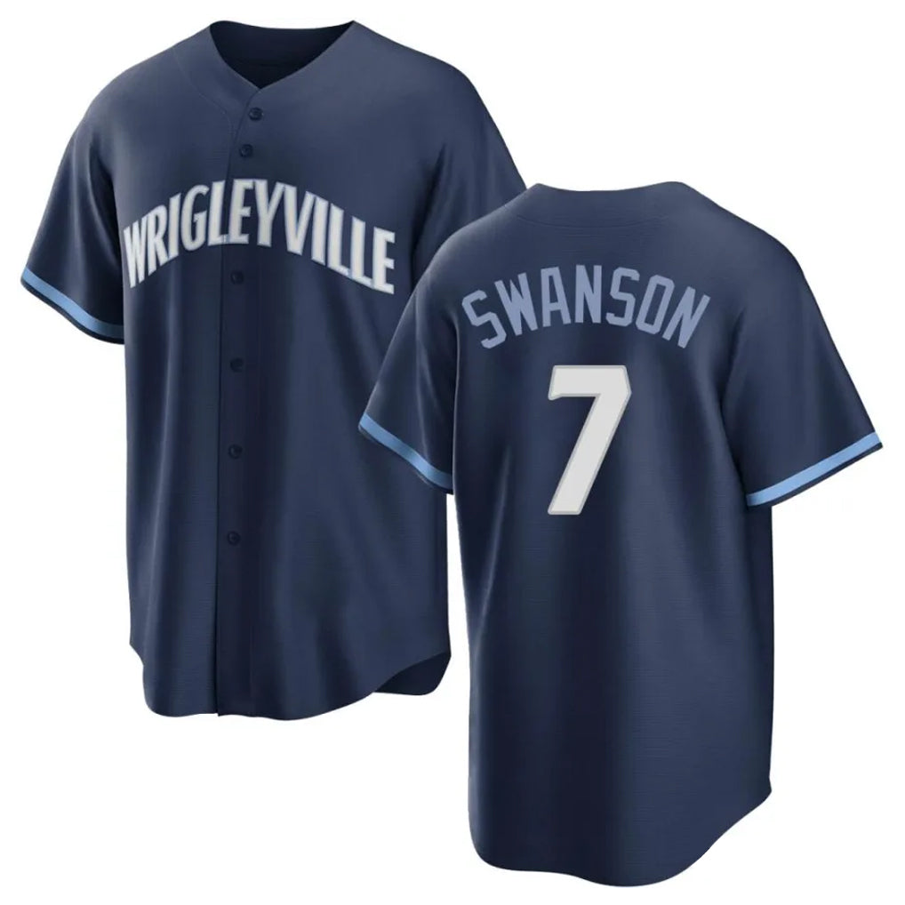 MATTH C.Cubs #7 Dansby Swanson Player Navy City Connect Home Game Stitched Jerseys