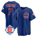 MATTH C.Cubs #7 Dansby Swanson Player Royal 150th Anniversary Home Game Stitched Jerseys