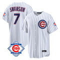 MATTH C.Cubs #7 Dansby Swanson Player White 150th Anniversary Game Home Stitched Jerseys