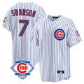 MATTH C.Cubs #7 Dansby Swanson Player White 150th Anniversary Home Game Stitched Jerseys