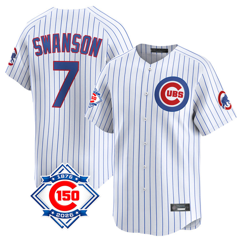 MATTH C.Cubs #7 Dansby Swanson Player White 150th Anniversary Limited Home Game Stitched Jerseys