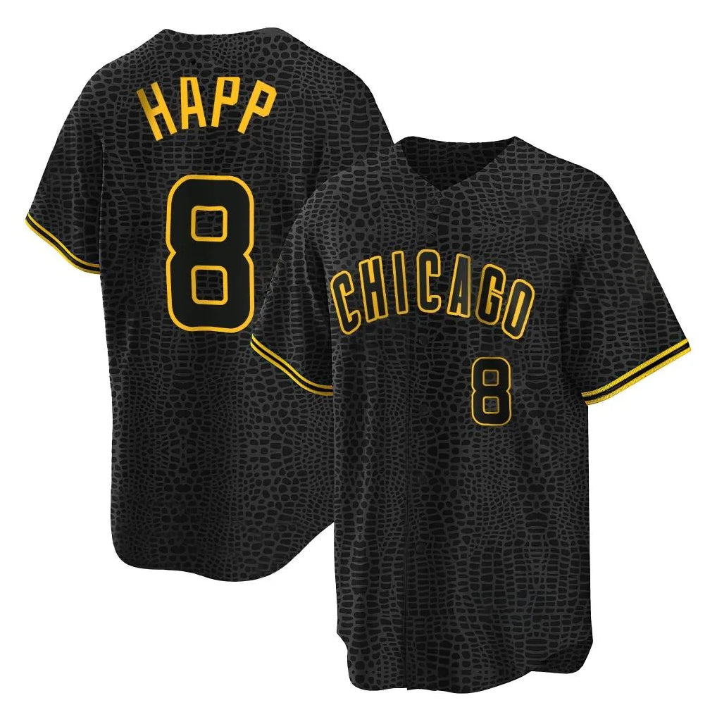 MATTH C.Cubs #8 Ian Happ Player Black Snake Skin City Game Stitched Jerseys