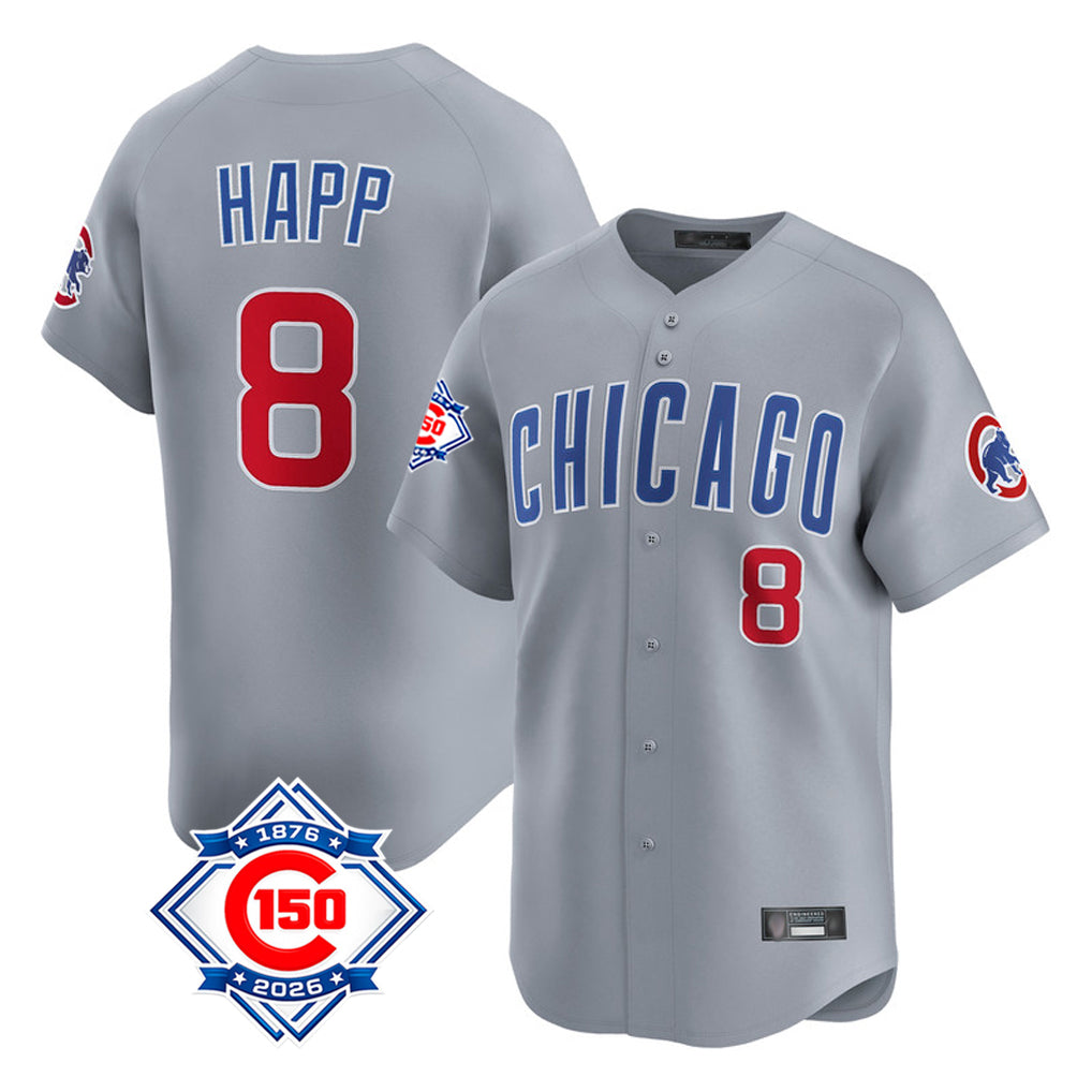 MATTH C.Cubs #8 Ian Happ Player Gray Road 150th Anniversary Limited Home Stitched Jerseys