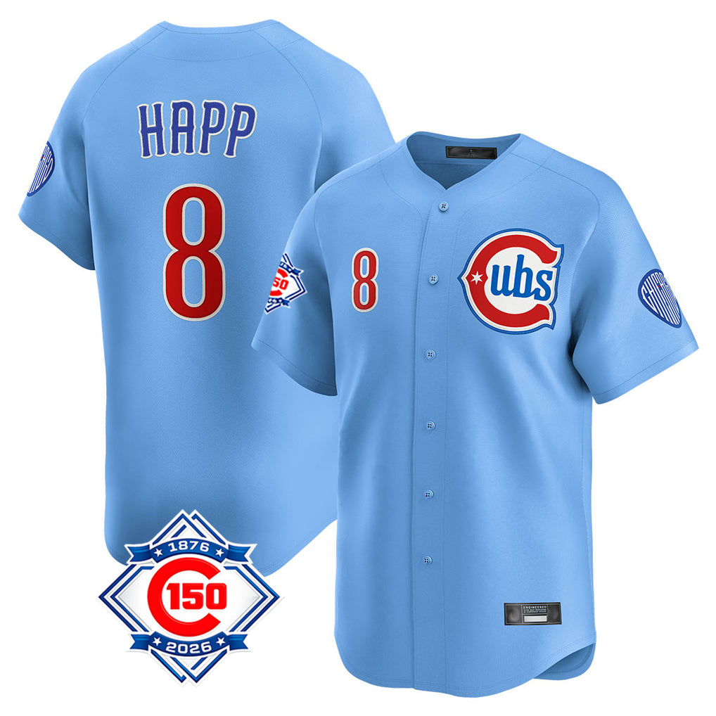 MATTH C.Cubs #8 Ian Happ Player Light Blue 150th Anniversary Limited Home Stitched Jerseys