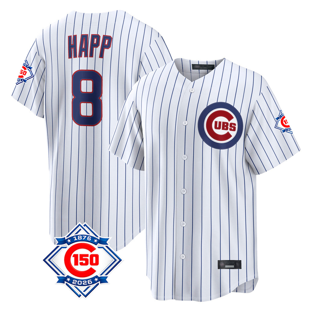MATTH C.Cubs #8 Ian Happ Player White 150th Anniversary Limited Home Game Stitched Jerseys