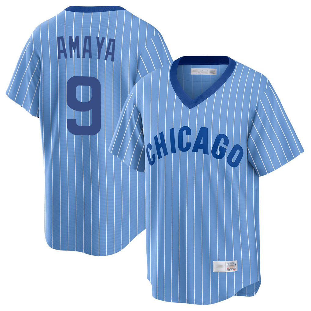 MATTH C.Cubs #9 Miguel Amaya Player Blue T-shirt Cooperstown Collection Limited Stitched Jerseys