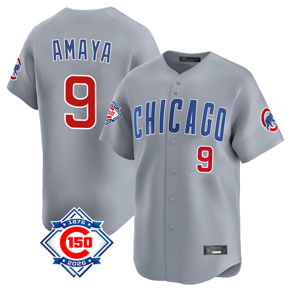 MATTH C.Cubs #9 Miguel Amaya Player Gray Road 150th Anniversary Limited Home Stitched Jerseys