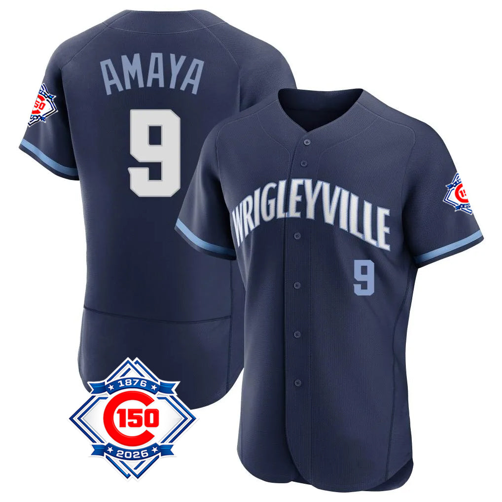 MATTH C.Cubs #9 Miguel Amaya Player Navy City Connect 150th Anniversary Limited Elite Home Stitched Jerseys