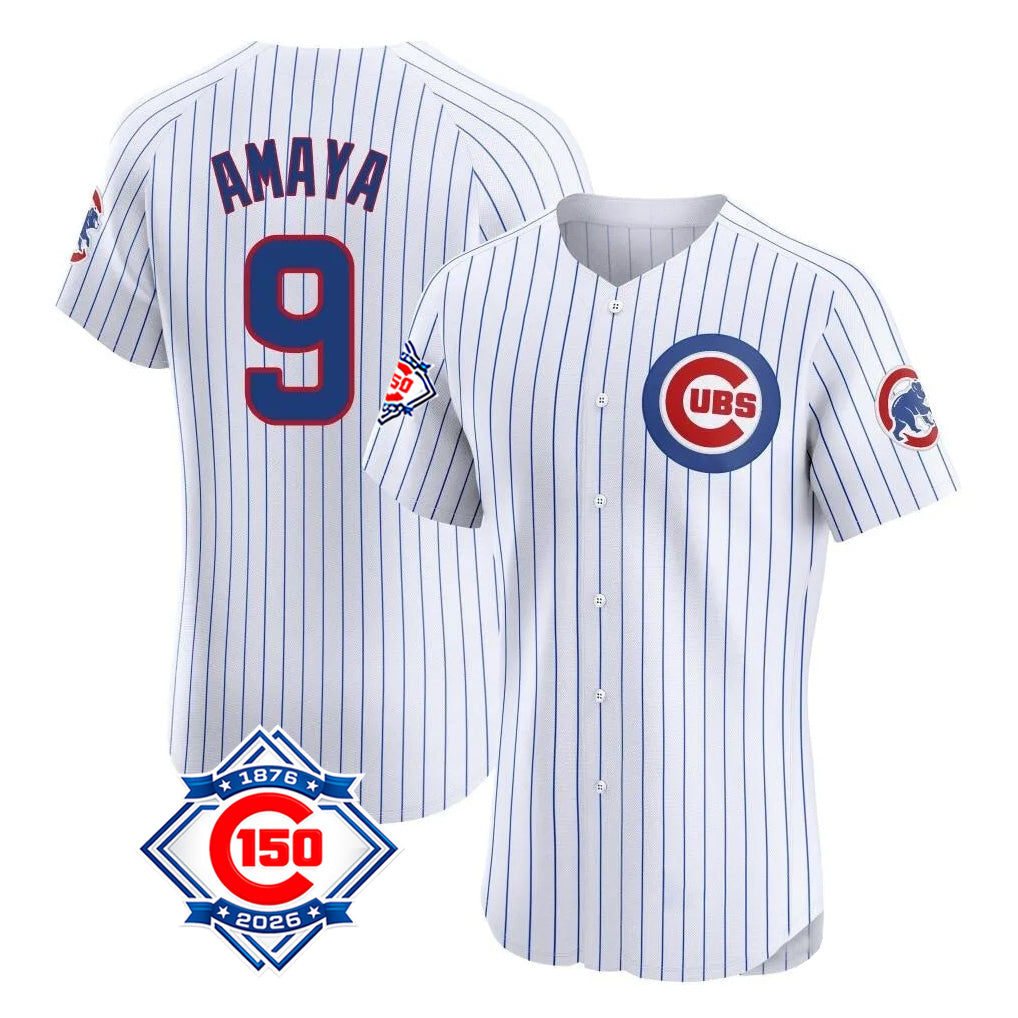 MATTH C.Cubs #9 Miguel Amaya Player White 150th Anniversary Limited Elite Home Game Stitched Jerseys